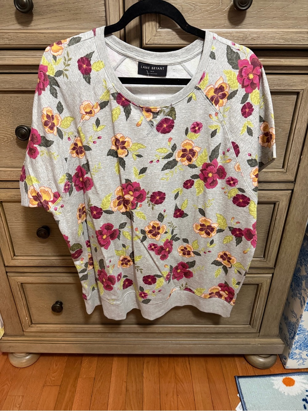 Lane Bryant Gray Floral Short-Sleeve Top - Pink & Yellow Flowers